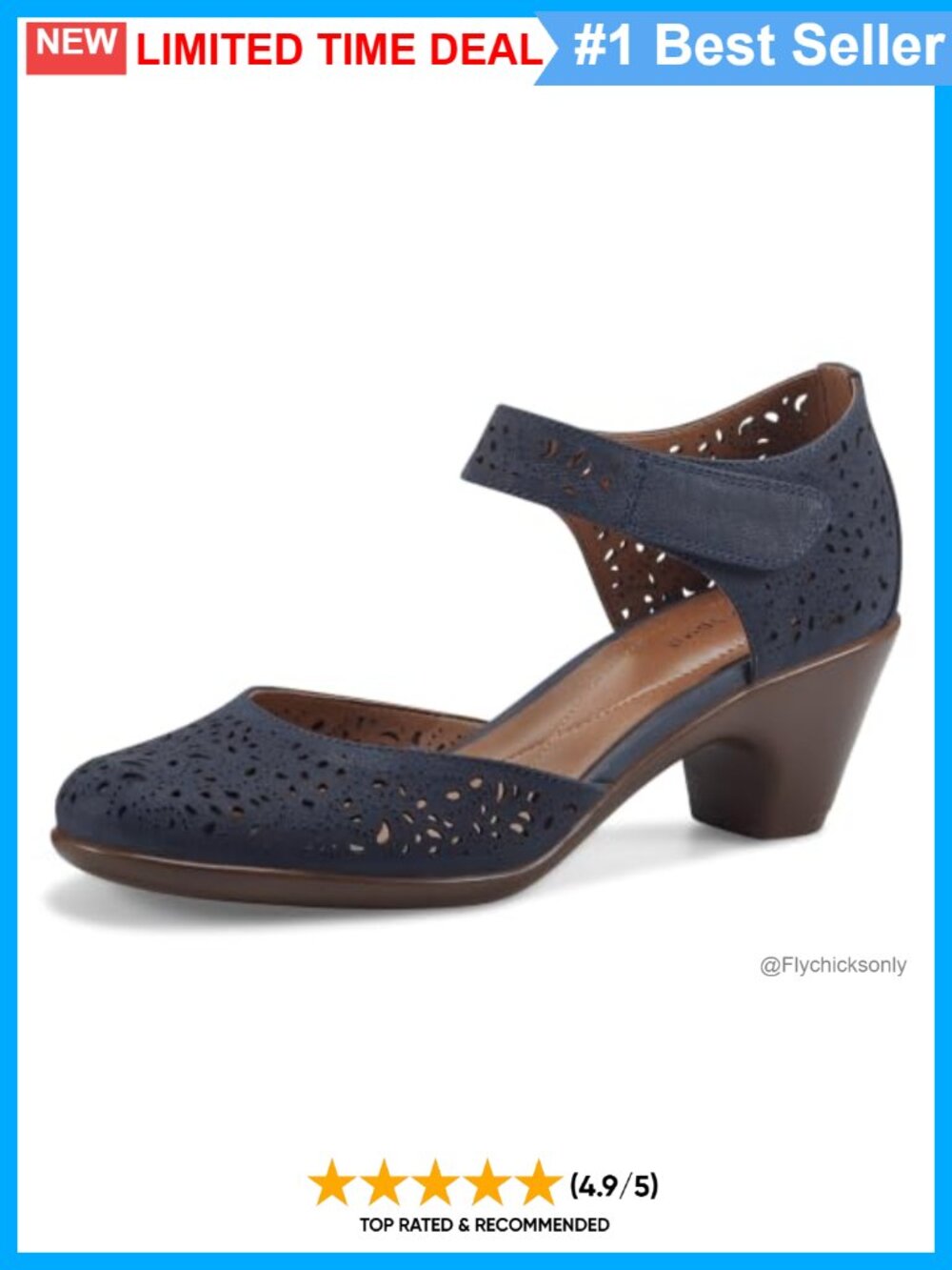 Nubuck Leather Laser-Cut Block Heel Pumps with Cushioned Insole